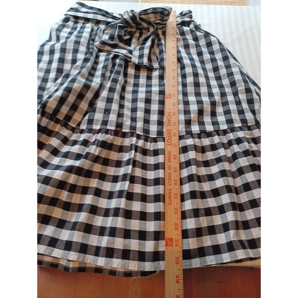 J. Crew black white cotton gingham midiskirt 2 tie waist ruffle holiday preppy - Picture 12 of 12